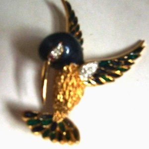 VTG  BIRD BROOCH Enameled Rhinestone QUALITY